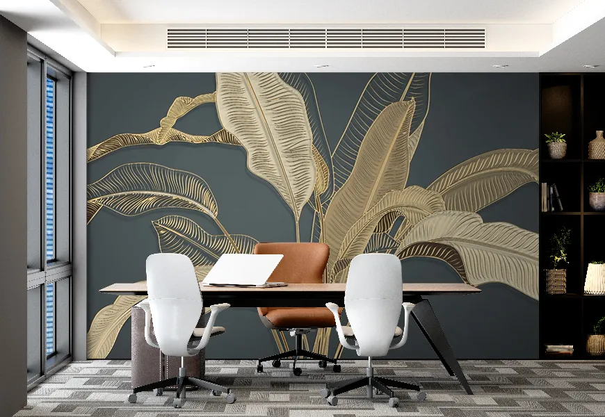 کاغذ دیواری سه بعدی شرکت طرح لاکچری برگ طلایی
